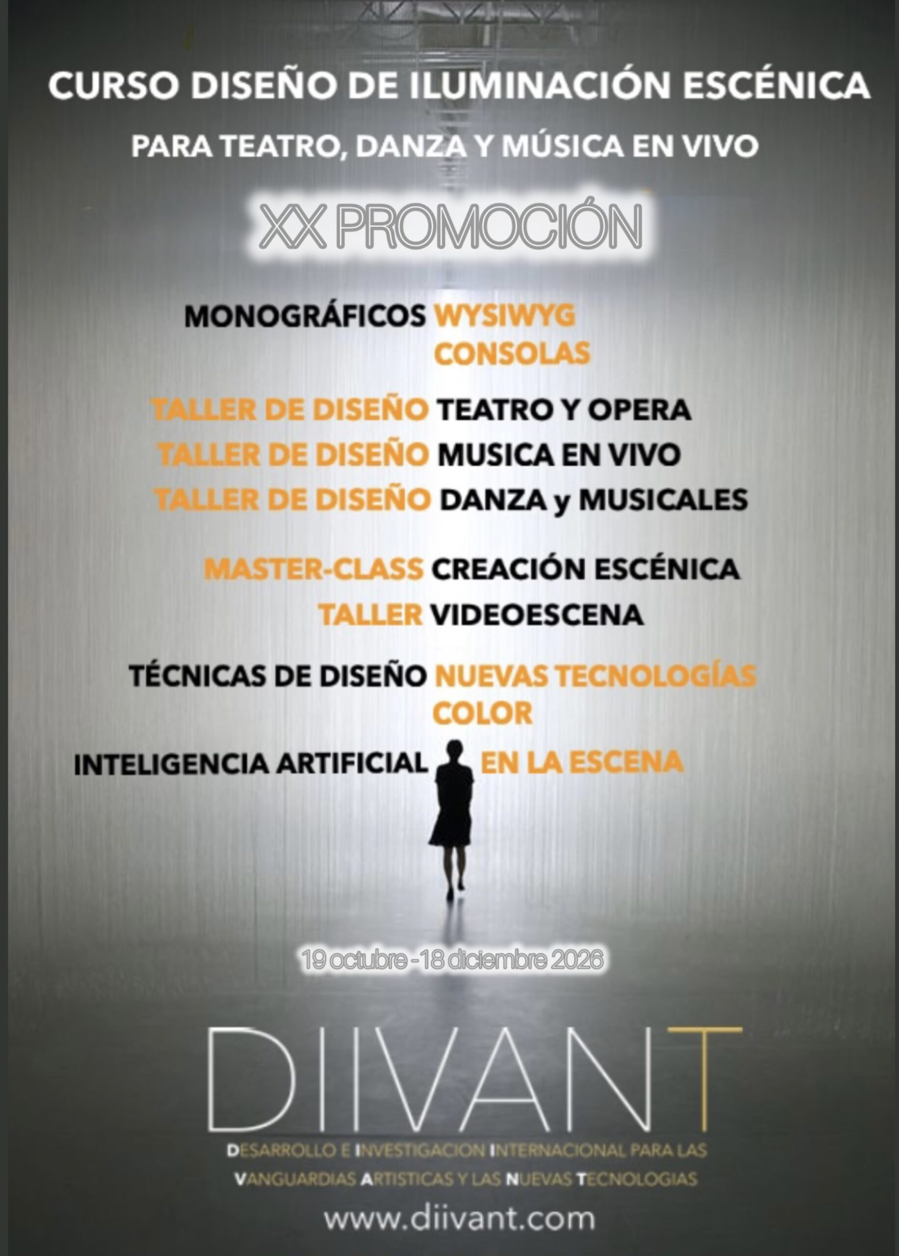 Alumnos DiiVANT realizando prácticas de iluminación escénica